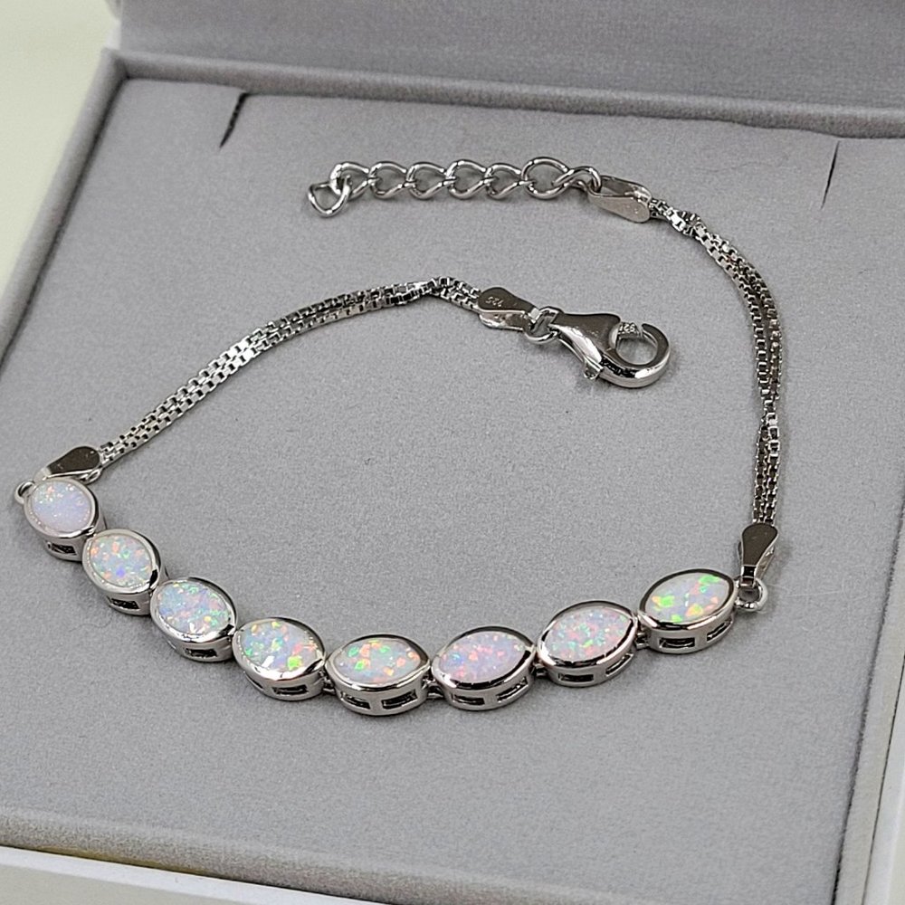Sterling Silver Bracelet with Lab Fire Opal